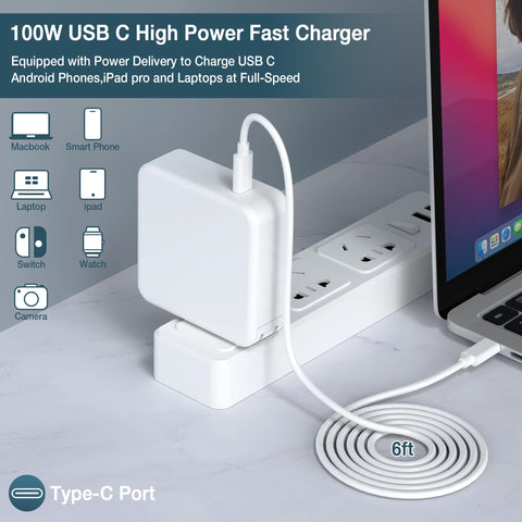 Mac Book Pro Charger - 100W USB C Charger Compatible with Type C MacBook Pro 16, 15, 14, 13 Inch, MacBook Air 15 inch 2024/2023, iPad Pro and All USB C Device, USB C to C Power Adapter