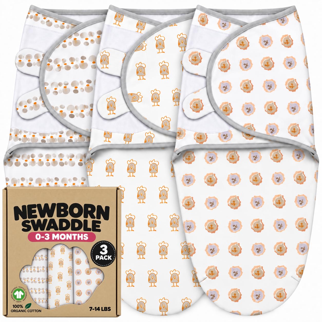 Swaddles for Newborns – 3-Pack Infant Swaddles 0-3 Months – Adjustable Newborn Swaddle Sleep Sack – Soft Organic Cotton Baby Wrap for Safe & Cozy Sleep