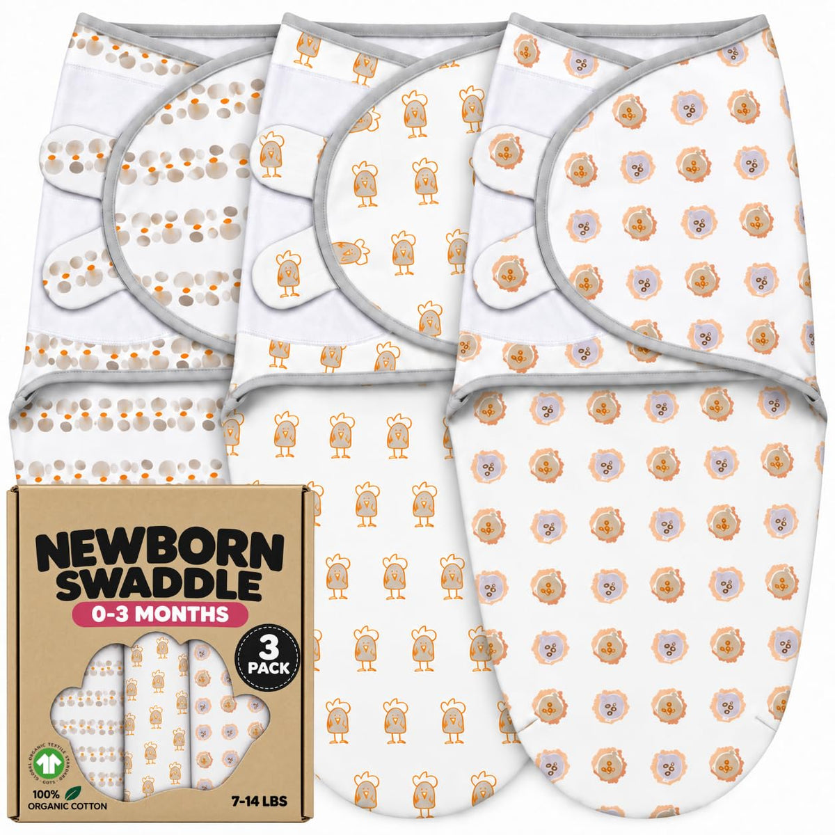 Swaddles for Newborns – 3-Pack Infant Swaddles 0-3 Months – Adjustable Newborn Swaddle Sleep Sack – Soft Organic Cotton Baby Wrap for Safe & Cozy Sleep