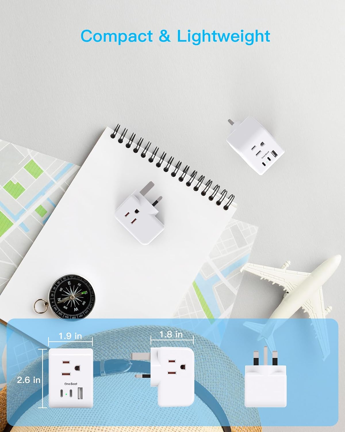One Beat US to UK Ireland Travel Plug Adapter, Type G Plug Adapter 2 Pack