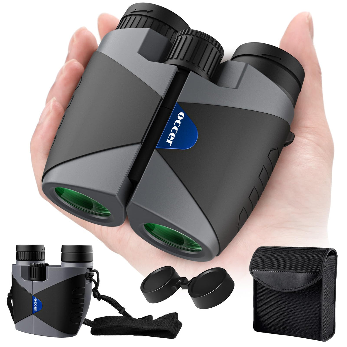 15x30 Compact Binoculars for Adults and Kids - Occer Large View High Powered Binoculars for Bird Watching - Lightweight Easy Focus Binoculars with Low Light Vision for Outdoor Hunting Travel - Black