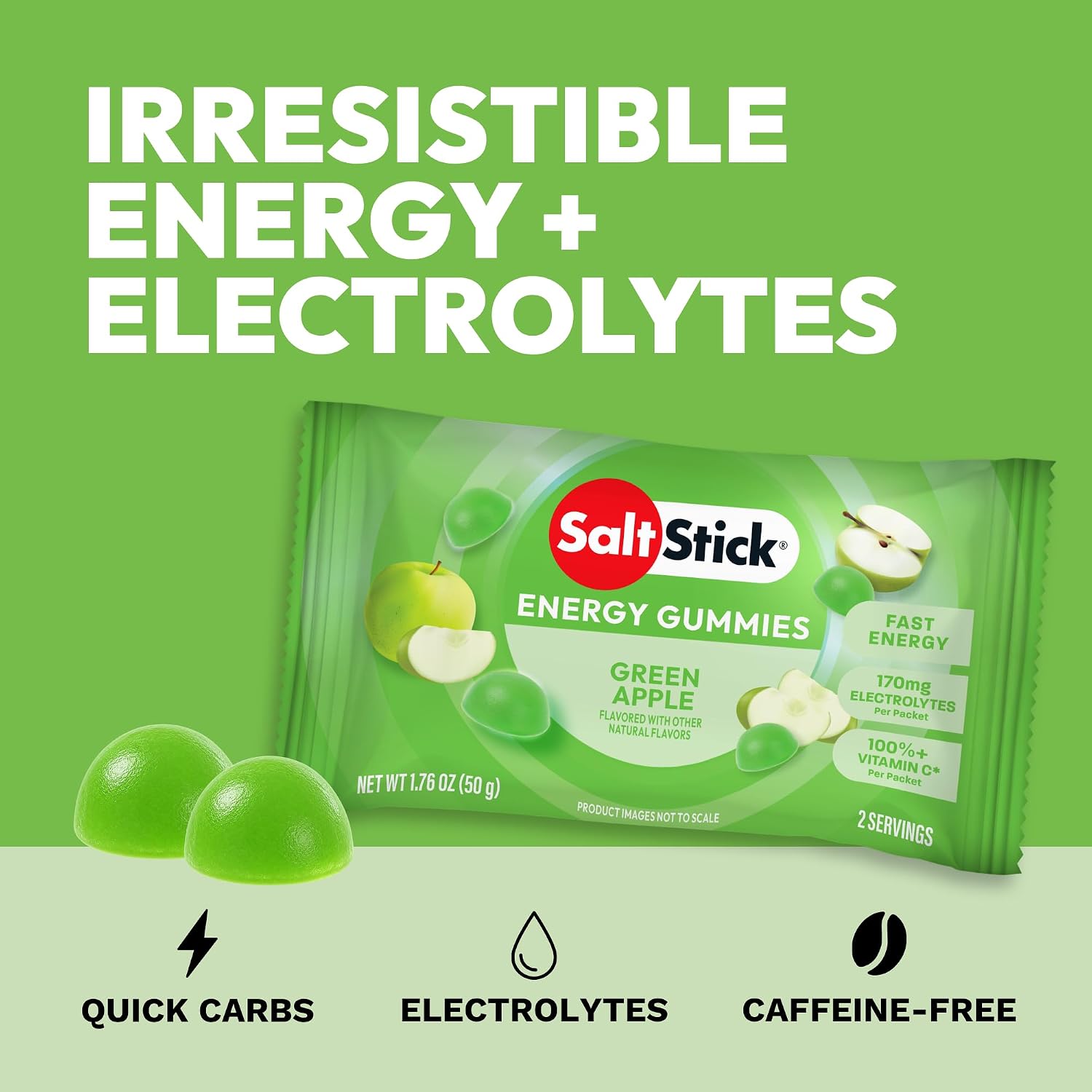 SaltStick Energy Chews Green Apple Energy Gummies 10 Bags/ 20 Servings