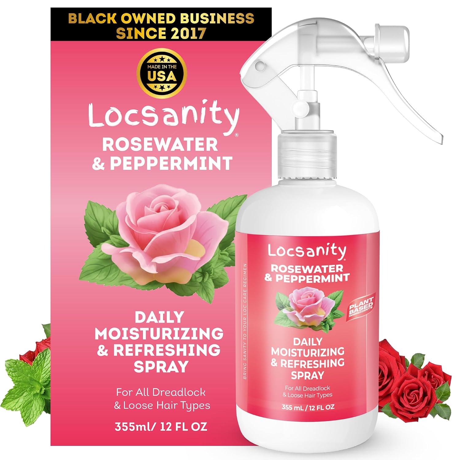 Loc Spray - Locsanity Daily Moisturizing Rosewater & Peppermint Spray for Locs, Dreadlocks - Lightweight Frizz Control Hair & Scalp Moisturizer - Natural Loc Care (12 fl oz)