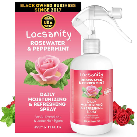 Loc Spray - Locsanity Daily Moisturizing Rosewater & Peppermint Spray for Locs, Dreadlocks - Lightweight Frizz Control Hair & Scalp Moisturizer - Natural Loc Care (12 fl oz)