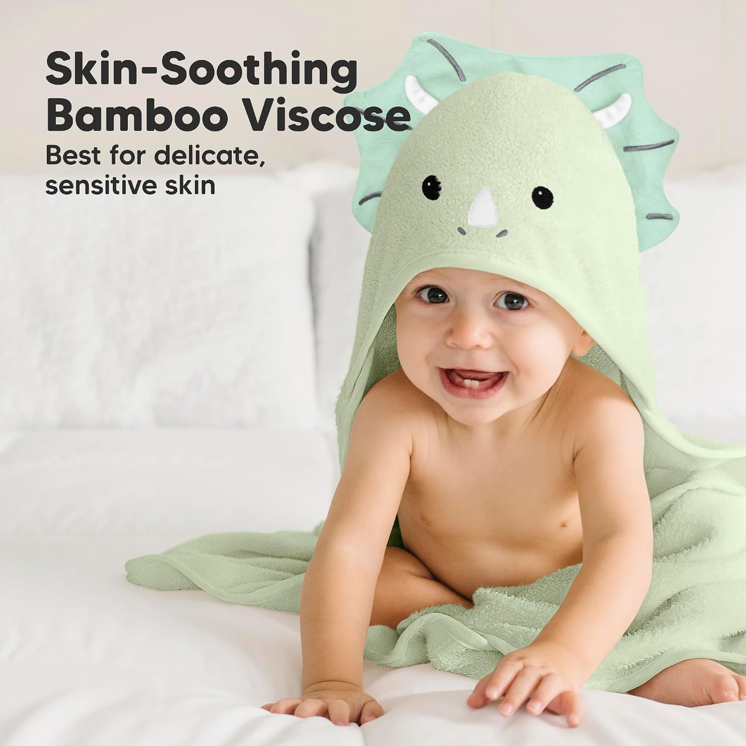 KeaBabies Hooded Baby Towel for Newborn Baby Bath Towels(Triceratops,30x30)