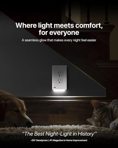 2 Pack - SnapPower GuideLight [for Standard Decor, Not GFCI outlets] - Night Light - Electrical Outlet Wall Plate with LED Night Lights - Automatic On/Off Sensor - (Décor, White)