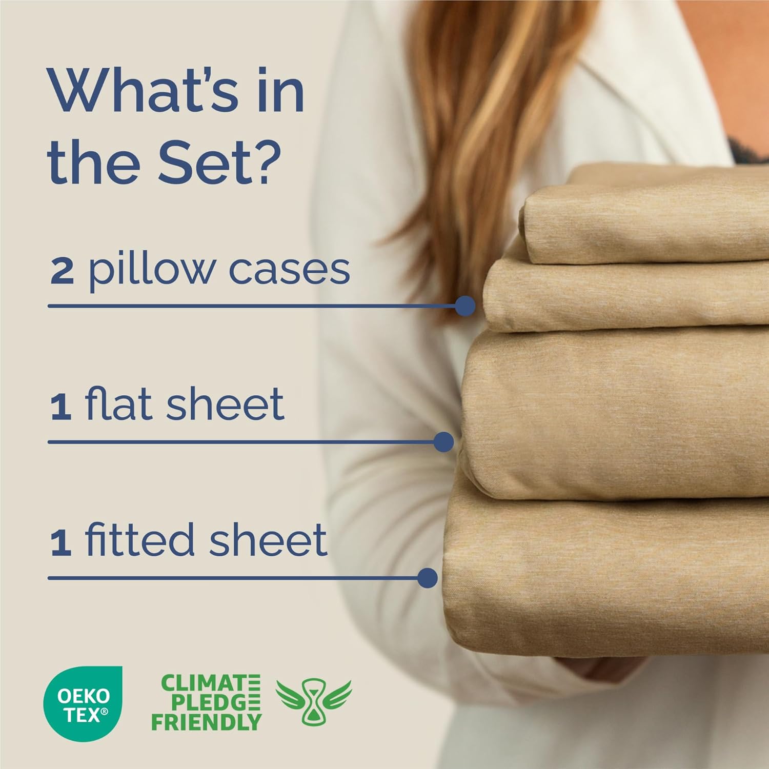 King Size 4 Piece Sheet Set - Breathable & Cooling Sheets - Heathered Tan