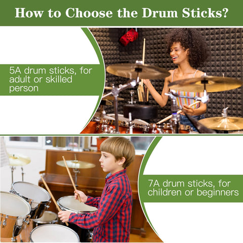2 Pairs 5A Drum Sticks, Oval Wood Tip Non-slip