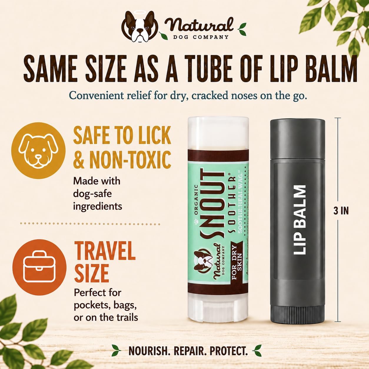 Natural Dog Company Snout Soother Dog Nose Balm, 0.15 oz Travel Stick