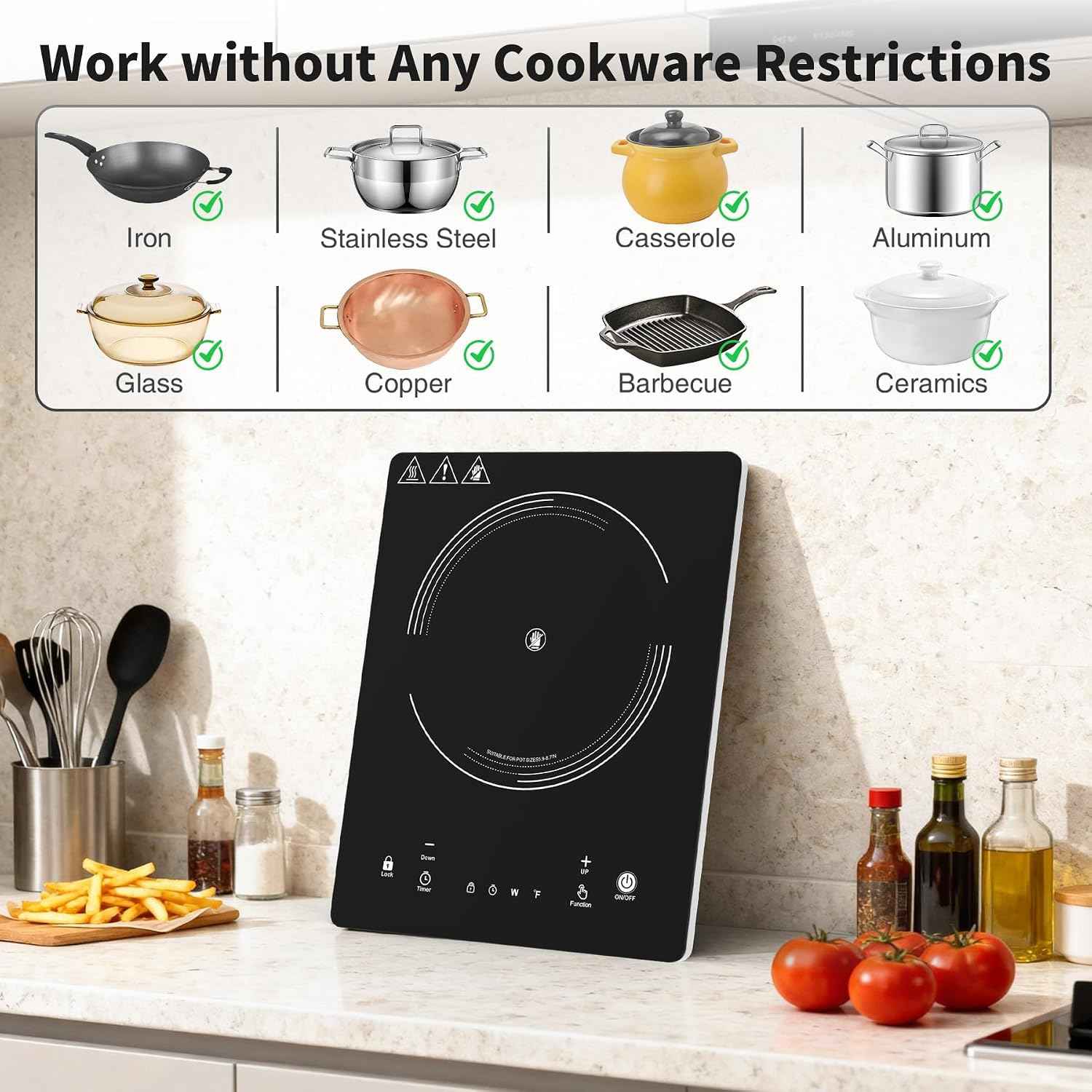 VBGK Single Burner Electric Cooktop,110V 1800W Electric Stove Top with LED Touch Control,10 Power Levels, 4HTimer, Safety Lock, portable cooktop Overheat protection
