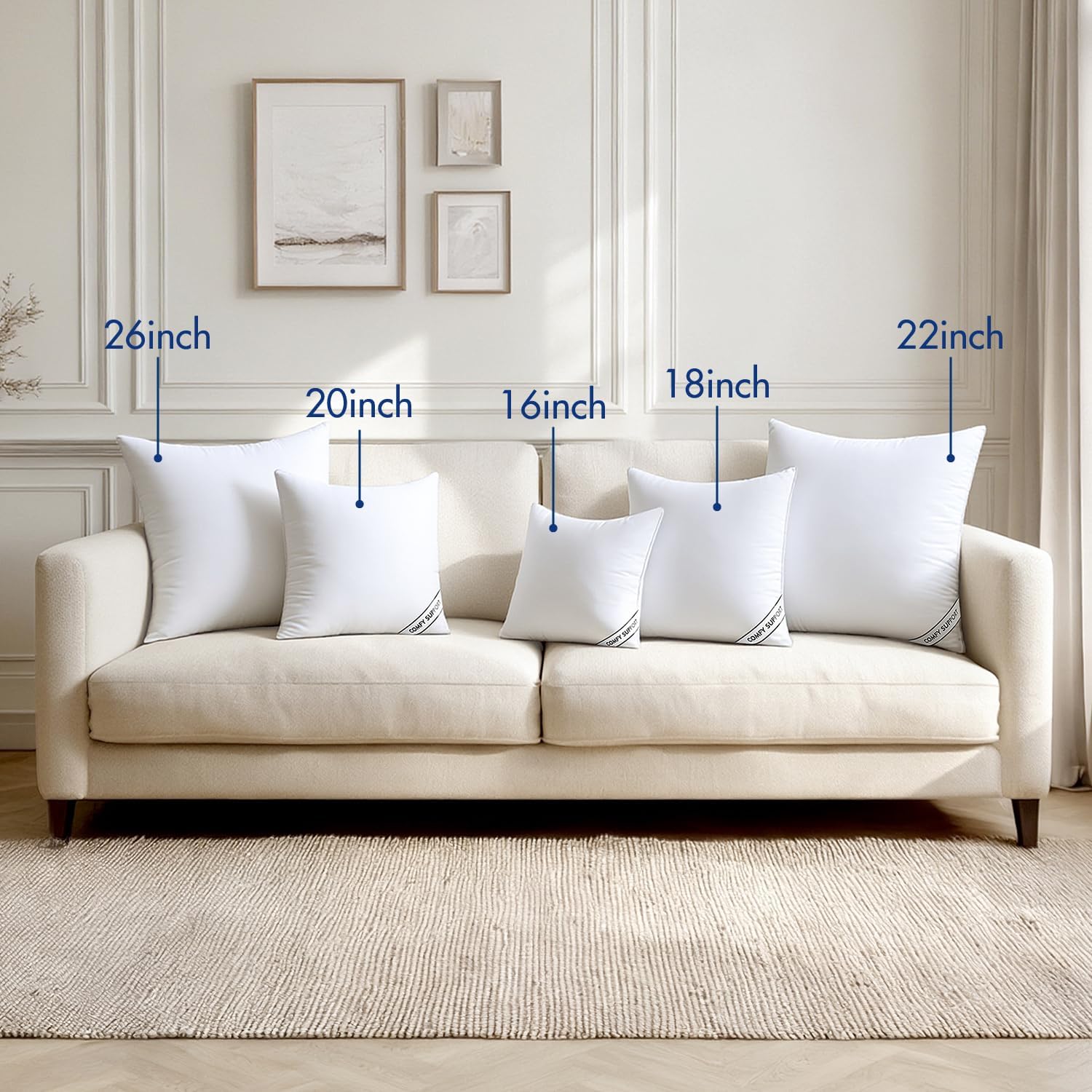 MIULEE 16x16 Pillows Inserts Pack of 2, Down Alternative Virgin Filling