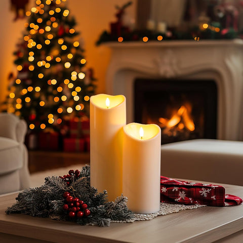 Homemory 4"x6" Outdoor Waterproof Flameless Candles with Timers and Remote Control, Battery Operated Candles, LED Plastic Candles, Dark Ivory, Set of 2