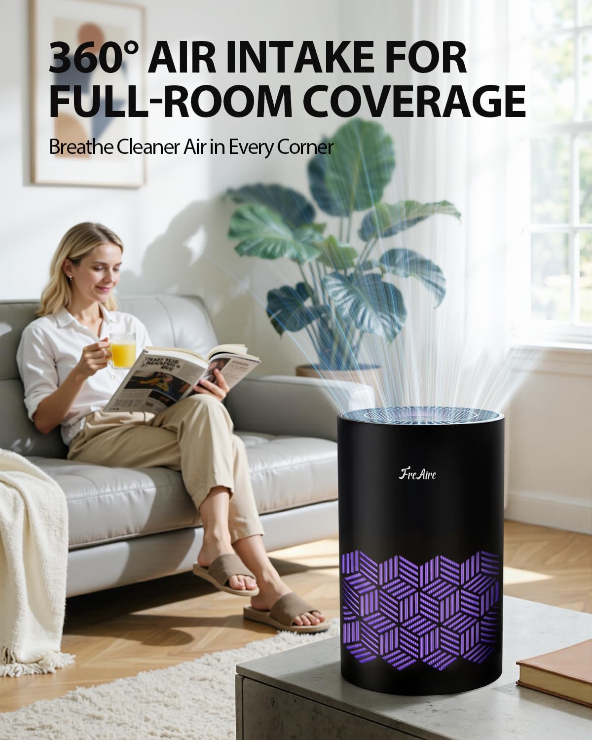 FreAire Air Purifiers for Bedroom Up to 1086 Ft², KN6391RGB, Black