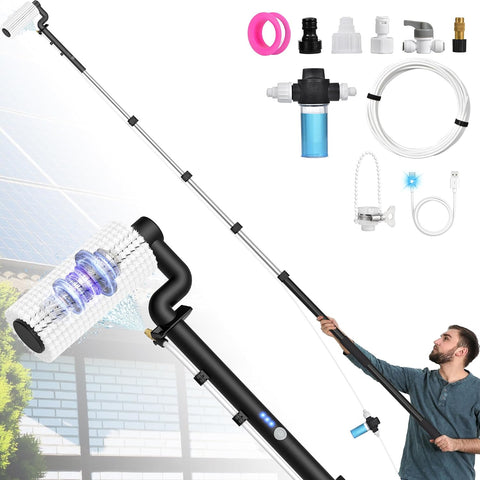 Electric Solar Panel Cleaning Brush, 20Ft, Soap Dispenser & Water Fed Pole