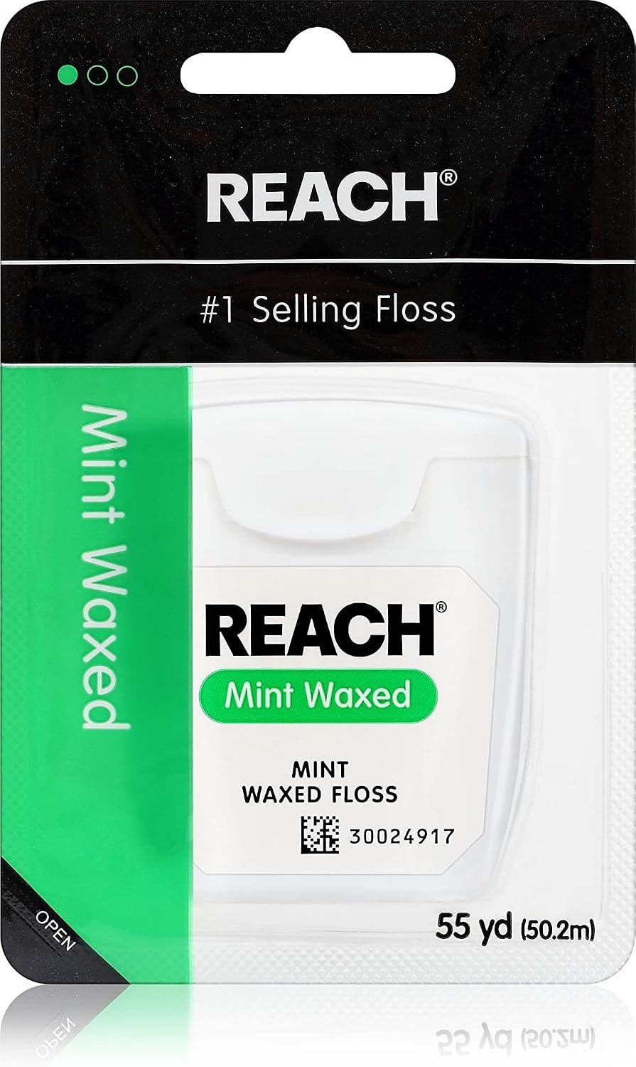 Reach, Waxed Dental Floss, Mint, Plaque Remover for Teeth, Shred Resistant, Floss Slides Smoothly, Easy to Use, Waxed, Deep Cleaning Teeth, Oral Care, Pfas Free, for Adults and Kids, 55 yd, 1 Count
