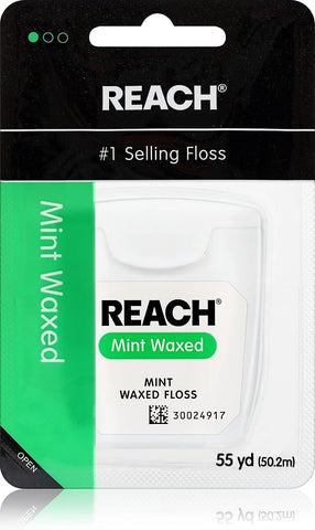 Reach, Waxed Dental Floss, Mint, Plaque Remover for Teeth, Shred Resistant, Floss Slides Smoothly, Easy to Use, Waxed, Deep Cleaning Teeth, Oral Care, Pfas Free, for Adults and Kids, 55 yd, 1 Count