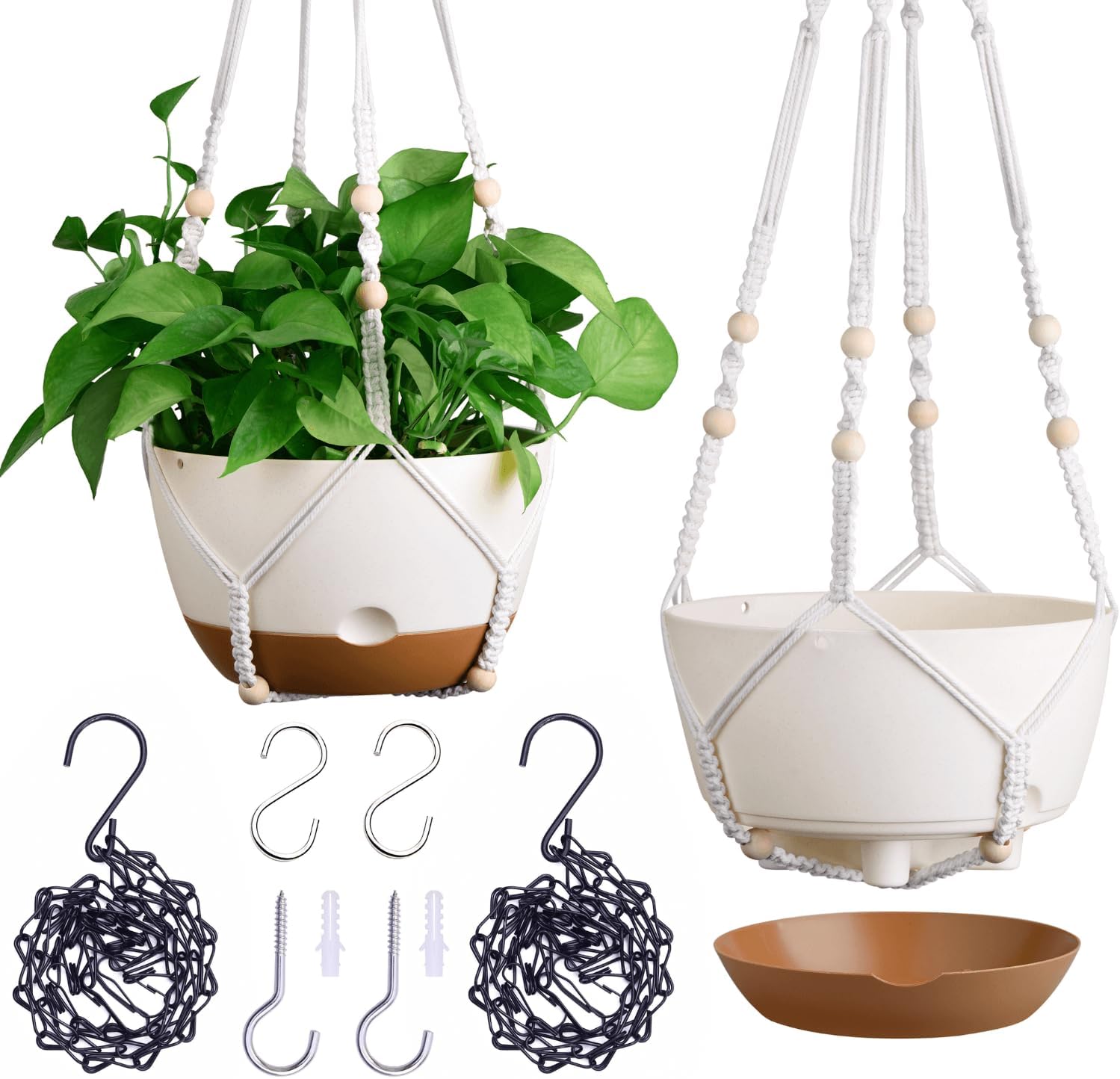 8 Inch Self Watering Hanging Plant Pot with Drainage Holes for Indoor