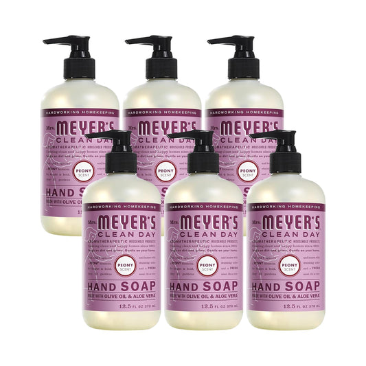 MRS. MEYER'S CLEAN DAY Hand Soap, Made with Essential Oils, Biodegradable Formula, Peony, 12.5 fl. oz (Pack of 6)