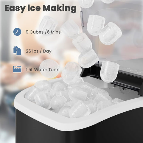 DUMOS Countertop Ice Maker with Handle, Portable Ice Machine