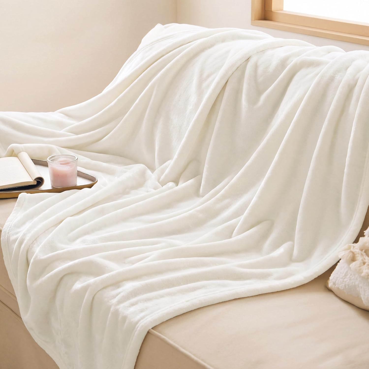 Bedsure GentleSoft Cream Throw Blanket for Couch - 300GSM Soft Cozy Fleece Blankets for Home Decor Gifts Throws for Travel Camping 50x60 Inches