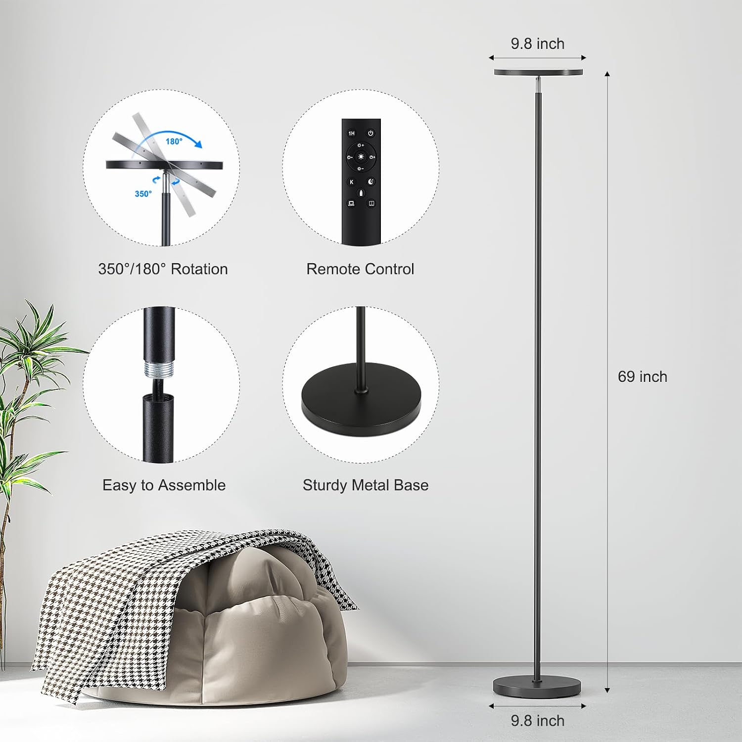 SUNMORY Floor Lamps for Living Room，LED Standing Lamp with Remote Control