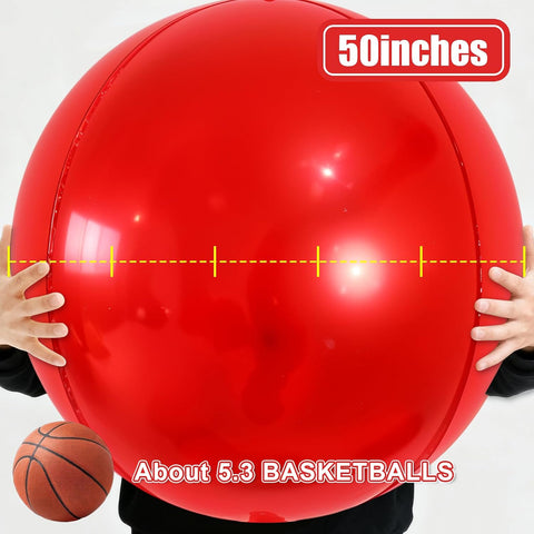50 Inch Metallic Red Round Foil Balloons 3pcs Large 4D Ball Balloons