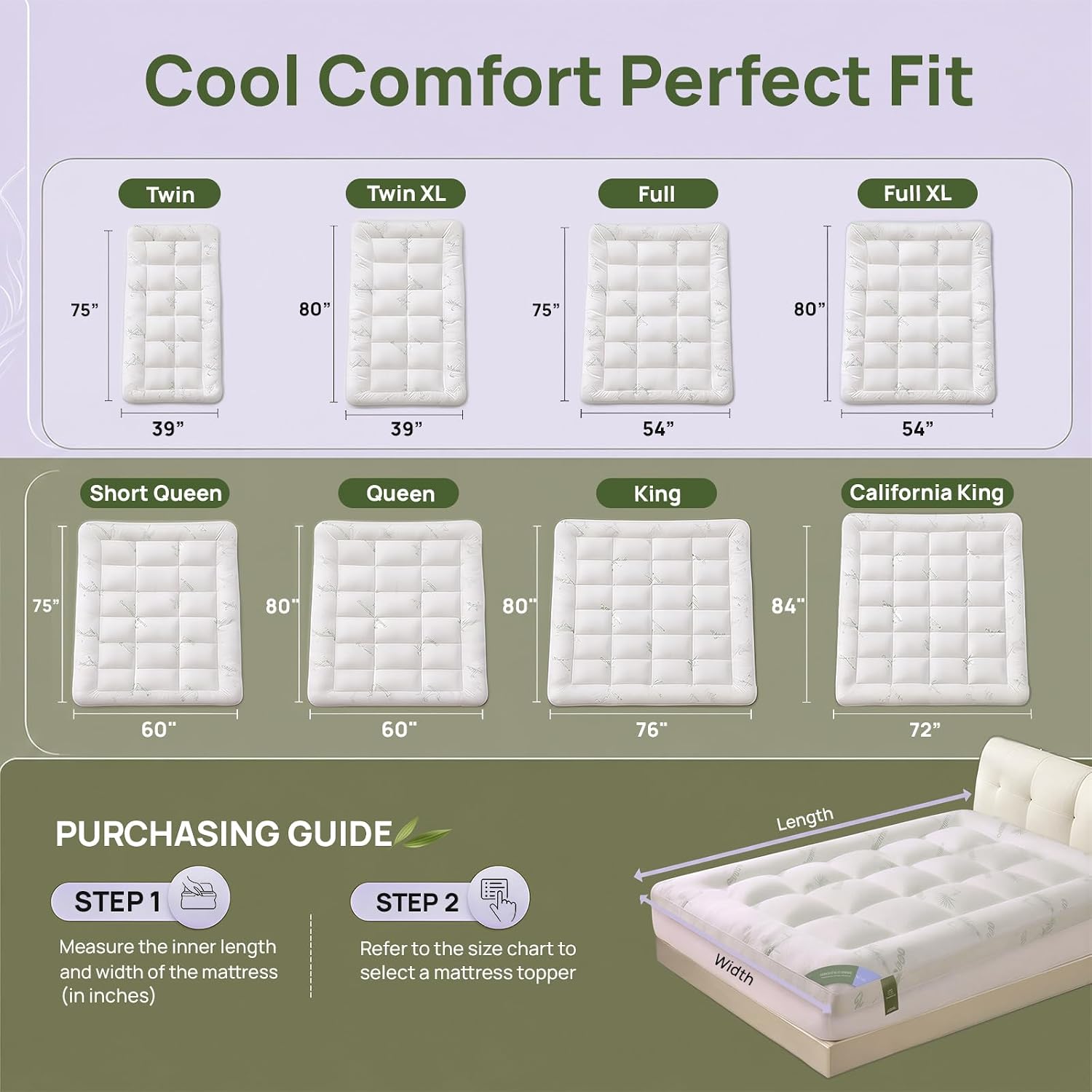 Queen Mattress Topper, 1200 GSM Viscose Derived from Bamboo Pillow-Top