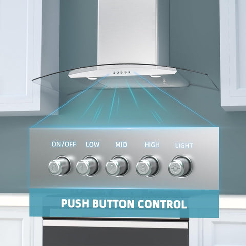 Range Hood 30 Inch, Ducted/Ductless Convertible Wall Mount Range Hood