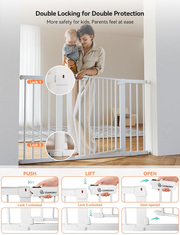 COMOMY 30" Tall Baby Gate for Stairs Doorways, Fits 29.5" to 51.6" Openings