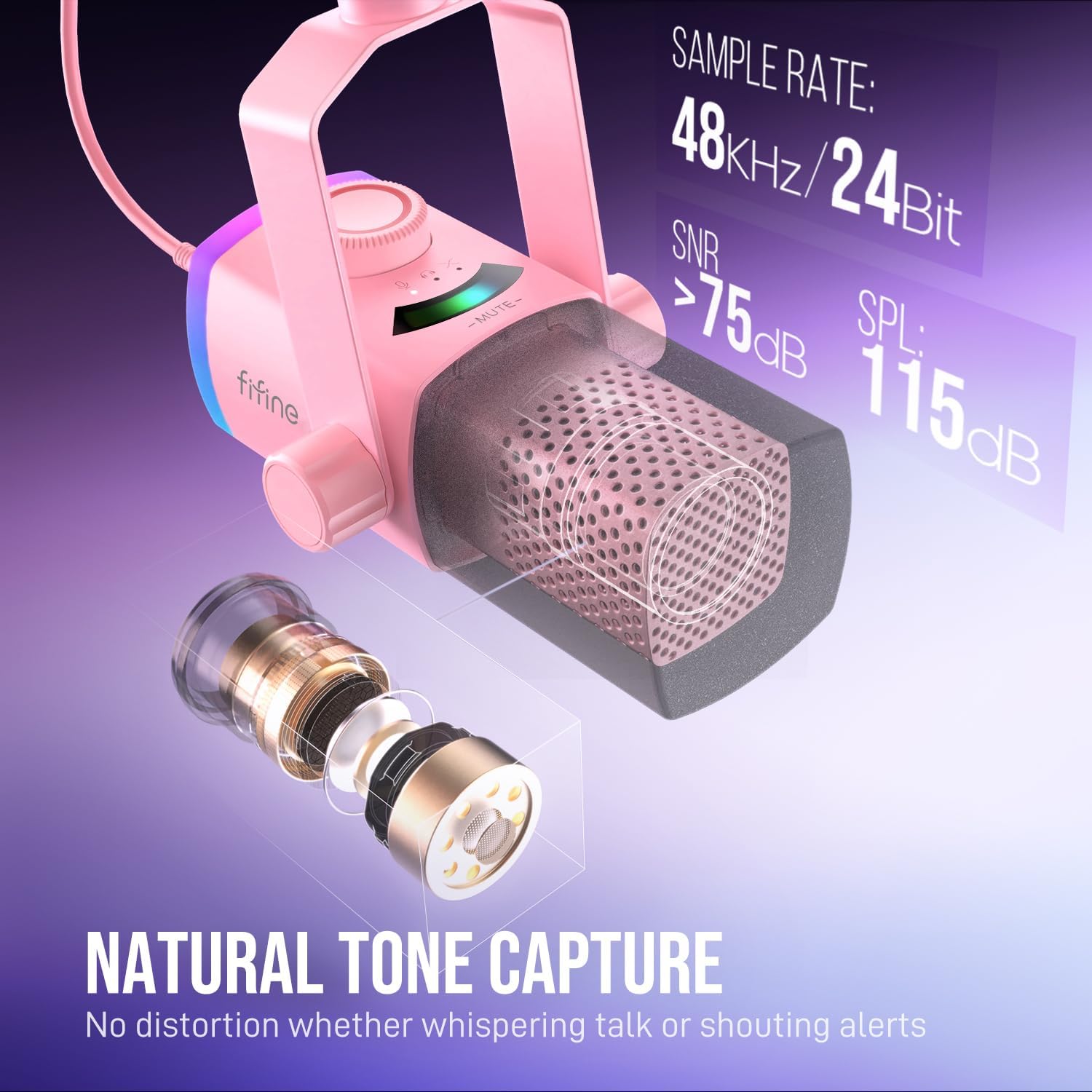 FIFINE AM8PROTP XLR/USB Gaming Microphone Kit, Dynamic RGB Streaming Mic