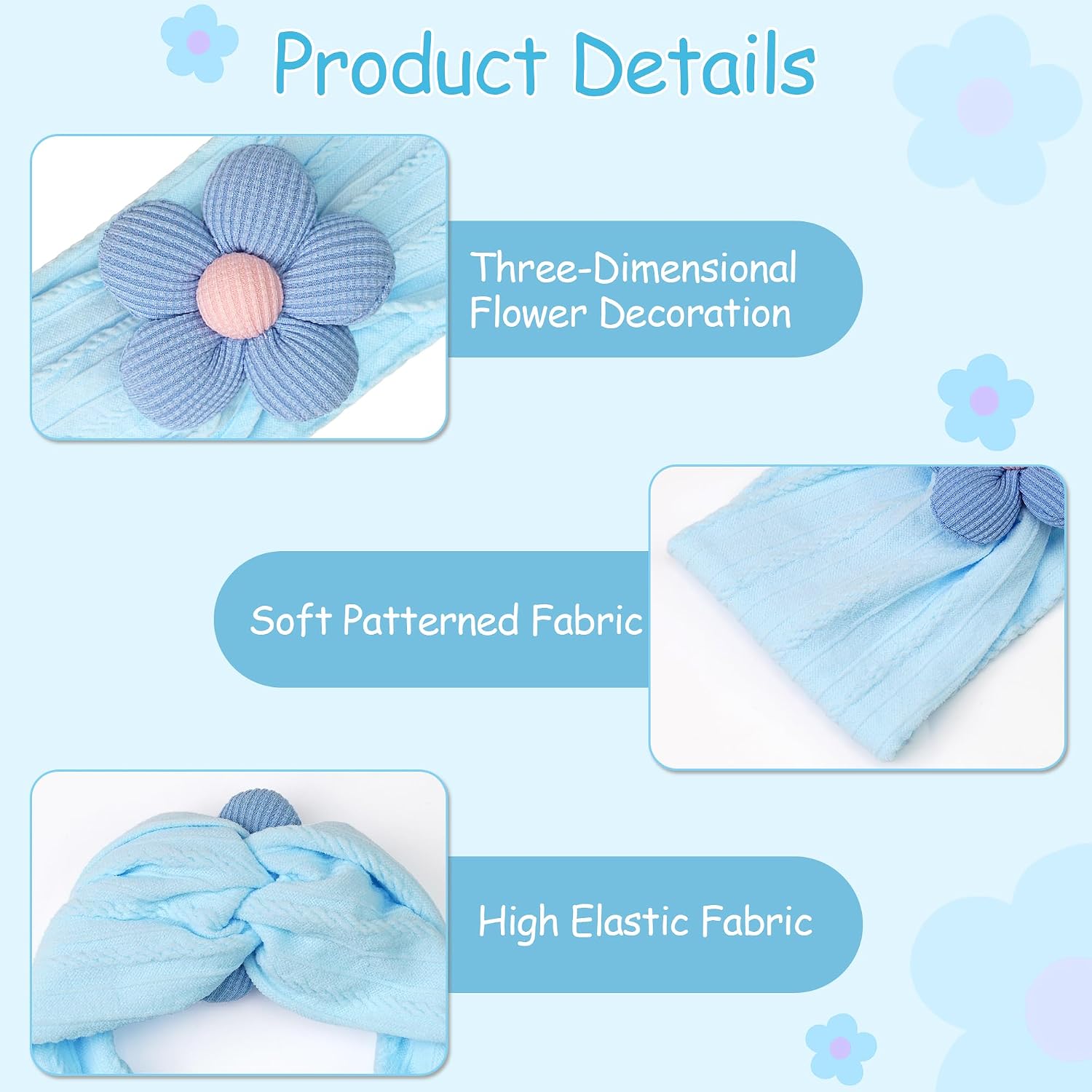 CÉLLOT 5 Pcs Baby Flower Headbands Baby Girls Nylon Headbands for Newborn