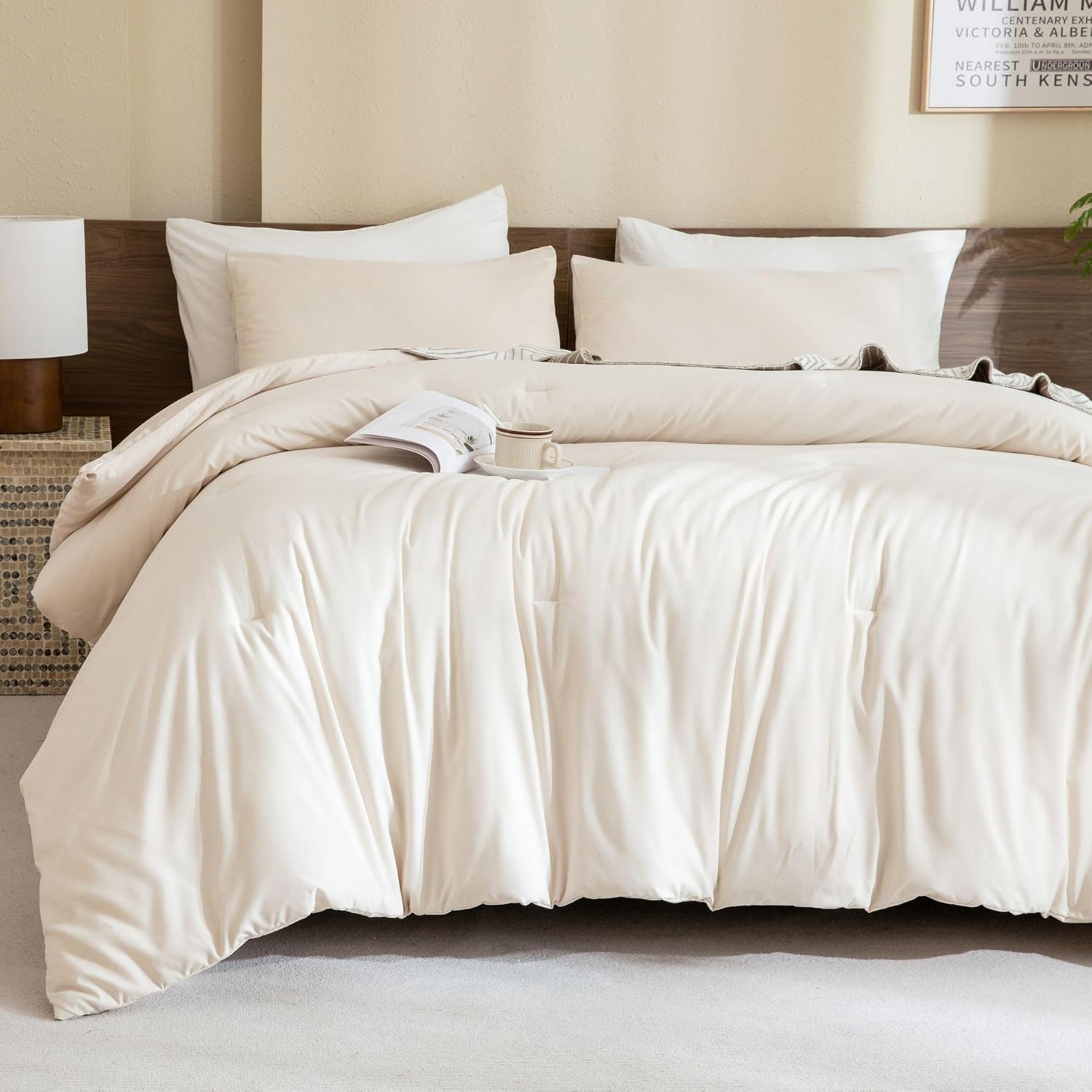 Paxrac Beige Comforter Set Twin/Twin XL Size, Cream 2 Pieces Extra Long Comforter, Lightweight Neutral Bedding Set, All Seasons Soft Breathable Comforter Set (68x90In Comforter & 1 Pillowcase)