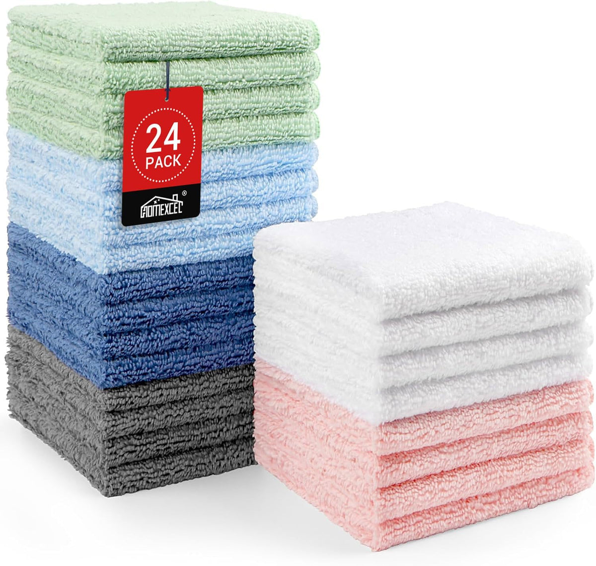 HOMEXCEL Washcloths 24PK, Ultra Soft&Highly Absorbent Face Towels, 12X12 in