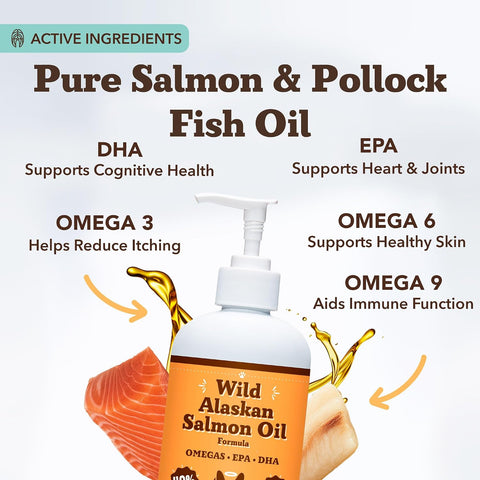 Natural Dog Company Wild Alaskan Salmon Oil for Dogs - Omega 3 Fish Oil Supplement with EPA & DHA for Skin, Coat, Itch Relief, Joints, Heart & Immune Support, Liquid Food Topper, 16 oz
