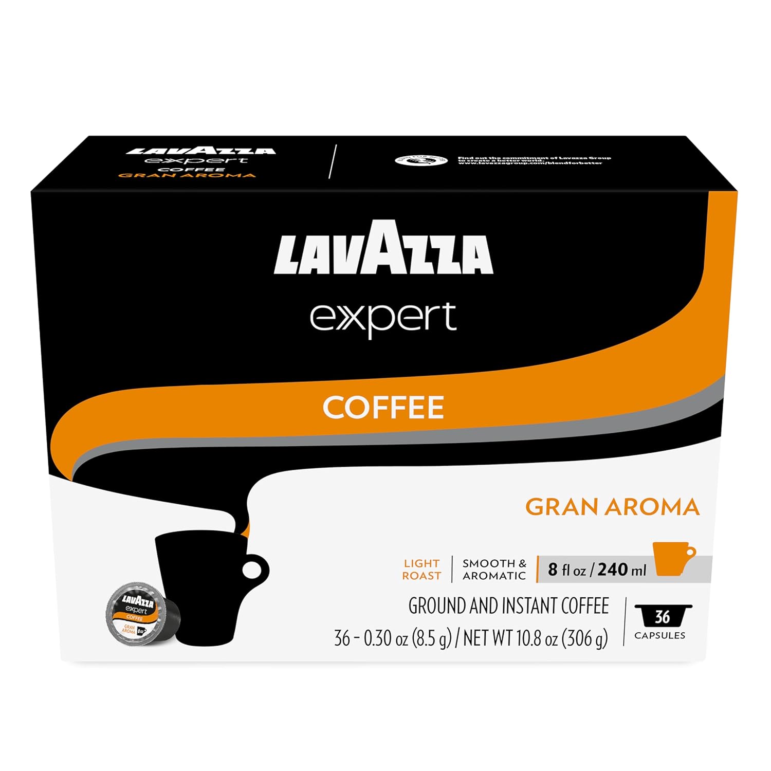Lavazza Expert Gran Aroma Coffee Capsules, Light Roast, 100% Arabica, Compatible with Lavazza Classy Plus Machine (36 Capsules)
