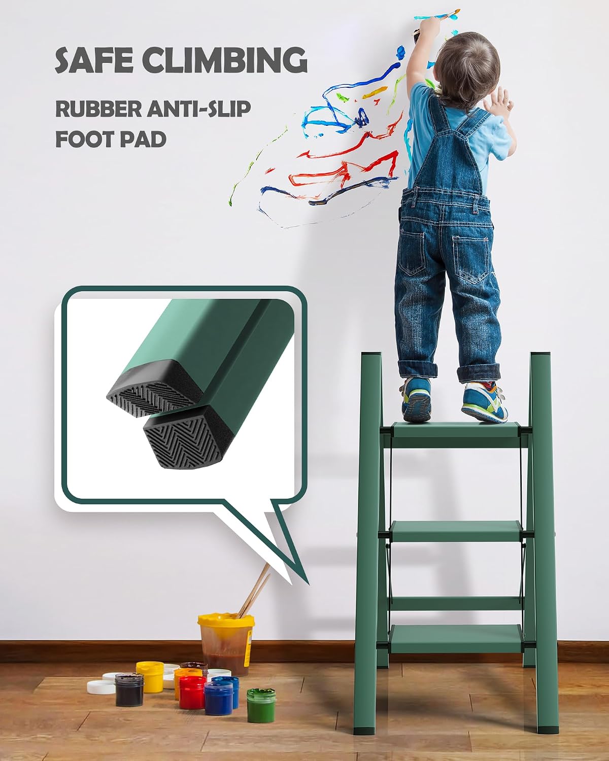 Taranta 3 Step Stool Foldable,Aluminum Step Ladder-Green