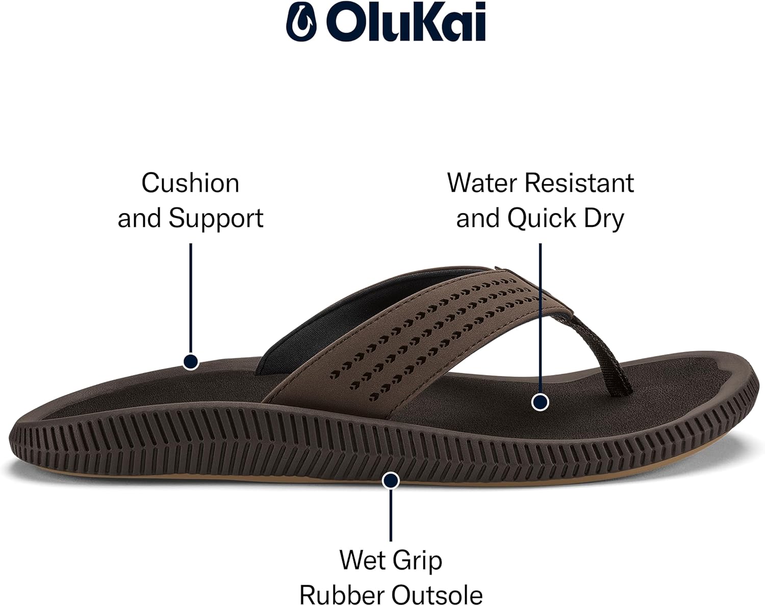 OluKai Ulele Men's Beach Sandals, Water Resistant Flip Flops