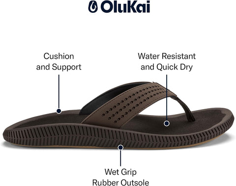 OluKai Ulele Men's Beach Sandals, Water Resistant Flip Flops