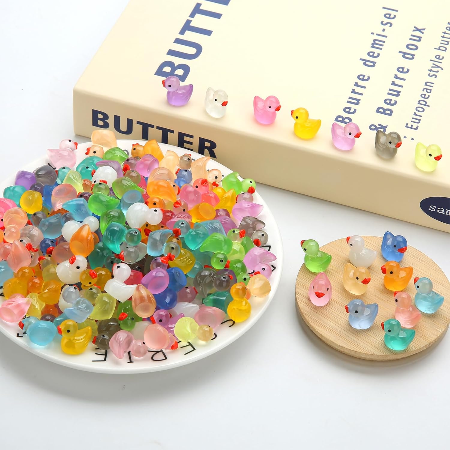 GWAHSA 240pcs Luminous Mini Resin Ducks, Tiny Animals Bulk Glow in The Dark Small Plastic Miniature Ducks Figures for Dollhouse Decor Micro Garden Home Landscape Aquarium Craft Gifts Party Favors Toys