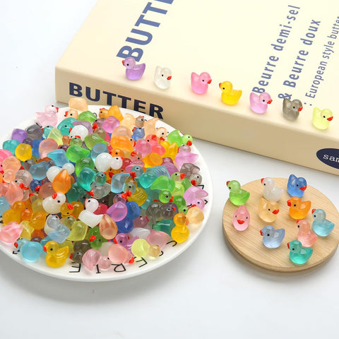 GWAHSA 240pcs Luminous Mini Resin Ducks, Tiny Animals Bulk Glow in The Dark Small Plastic Miniature Ducks Figures for Dollhouse Decor Micro Garden Home Landscape Aquarium Craft Gifts Party Favors Toys