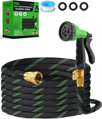 50ft Garden Hose，Non-Expandable Water Hose with 8 Function Spray Nozzle, Burst-Resistant，Kink-Free，Lightweight，Durable & Flexible 3/4" Garden Hose for Gardening, Yard，Lawn, Car Washing