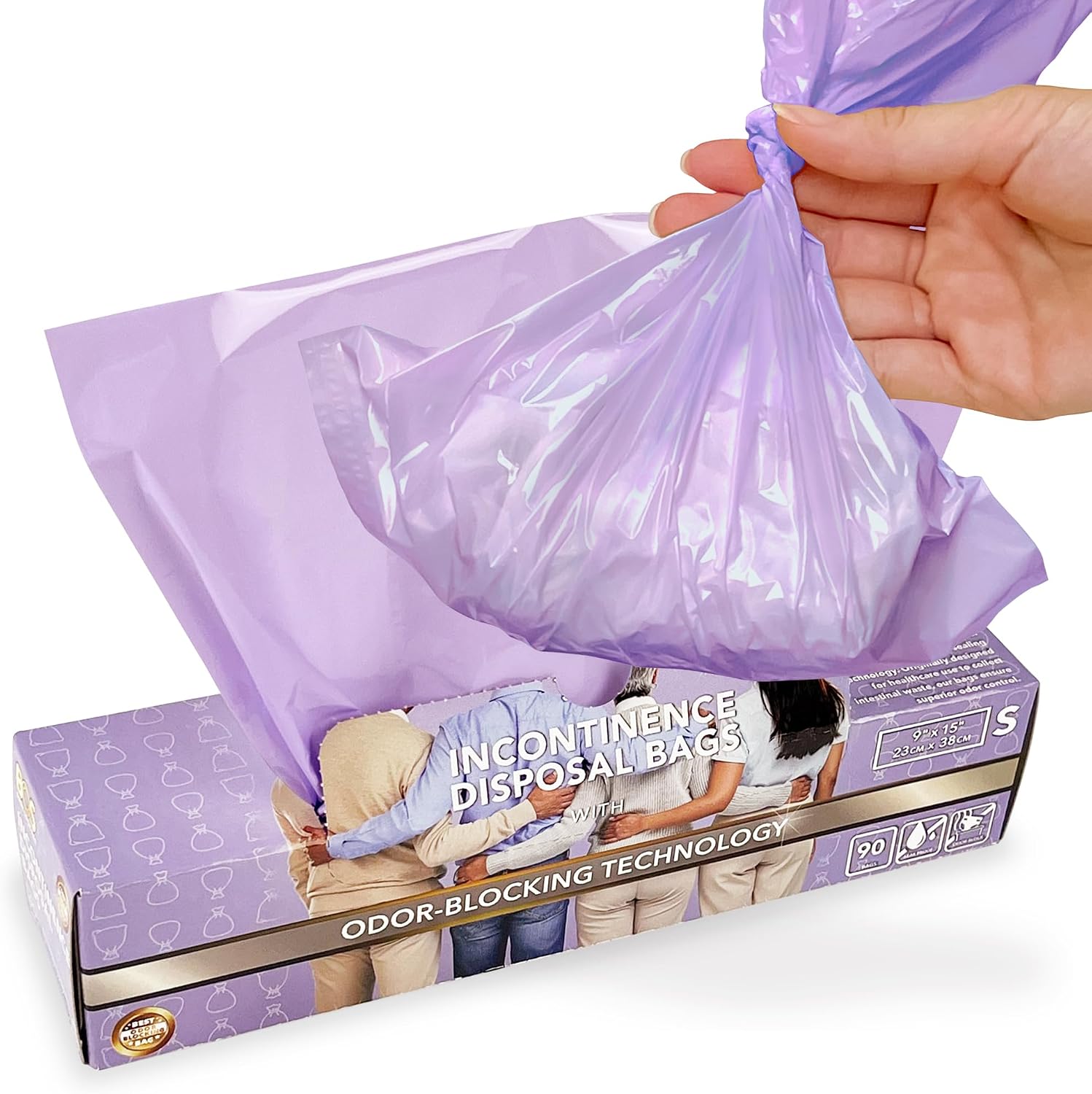 BOS, Odor-Locking Incontinence Disposal Bags, Made in Japan, Unscented Smell Blocking Technology [Small, 90 Count]