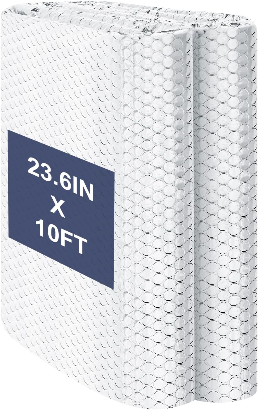 DGSL Double Reflective Bubble Foil Insulation Foam, 23.6 in X 10 FT Aluminum Foil Thermal Insulation Radiant Barrier for Window, Garage Door, RV, Roof