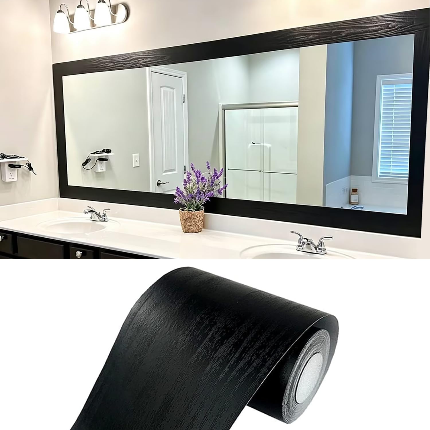 Teemall 10M Black Wood Grain Removable PVC Waterproof Border Wall Decor Removable Self Adhesive Kitchen Bathroom Tiles Sticker Wallpaper 4.2x390 (4inch)