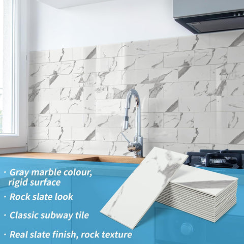Art3d 102-Pack Peel and Stick Backsplash on Subway Tile, Gray Marble