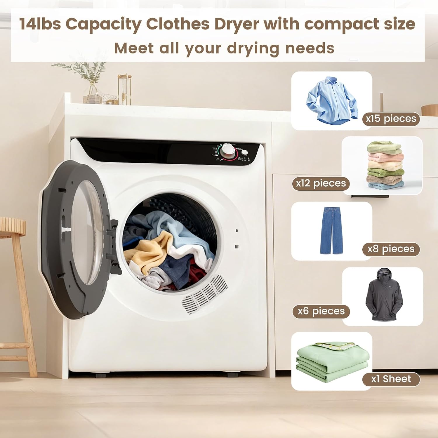 Portable Washer and Dryer Combo Set, 20Lbs Full-Automatic Washing Machine and 2.6 Cu.Ft Portable Clothes Dryer with 7 Wash Programs, 6 Dry Modes, Compact Washer and Dryer for Apt, Dorm, Home