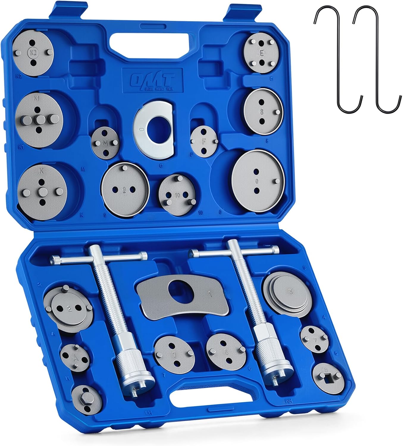 OMT 24pc Brake Caliper Compression Tool with Adapters & Hangers, Sandblast