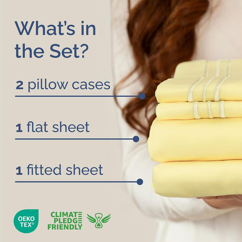 Queen Size 4 Piece Sheet Set - Comfy Breathable & Cooling Sheets - Yellow