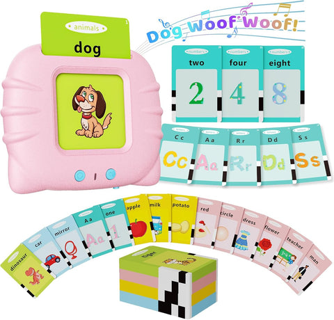 Aullsaty Talking Flash Cards for Toddlers 1-3, Upgraded 248 Sight Words Montessori Speech Therapy Toy, Autism Sensory Educational Learning Toys, Birthday Gifts for Boys Girls (Pink)