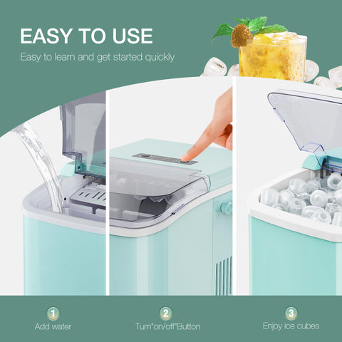 SMUG Countertop Ice Maker, 9 Cubes in 6 Mins, 26lbs in 24Hrs, 2 Sizes of Bullet Ice, Auto-Cleaning, Portable Ice Machine with Handle, Basket and Scoop for Home Kitchen, Party and Camping (Green)